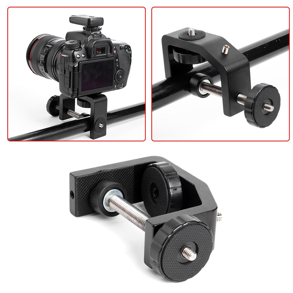 Cylindrical C-type Aluminum Alloy Q-shaped Desk Clamp Bracket Photography Studio Camera LED Flash Light Fixed Holder Black