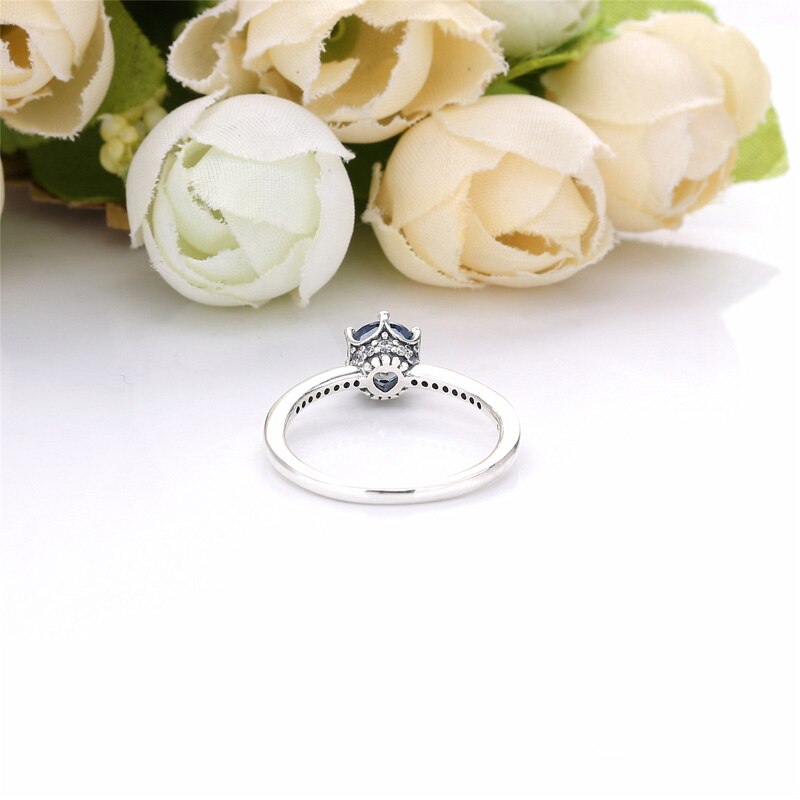 Authentic 925 Sterling Silver Ring White & Blue Crystal Rings For Women Original European DIY Fine Jewelry Wedding