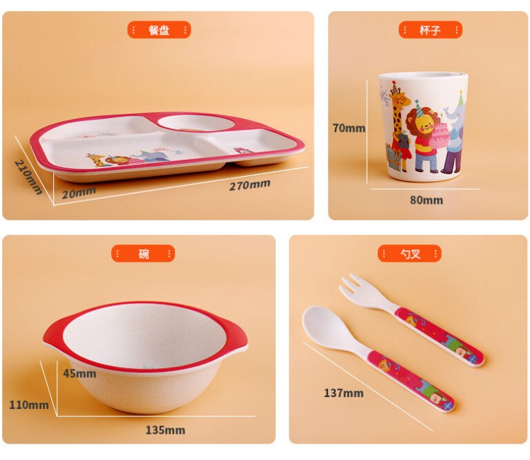 5 stuks/set baby schattige cartoon eetgerei kinder dinerbord peuter eetbakjes baby kinderen oefenkom lepel vork