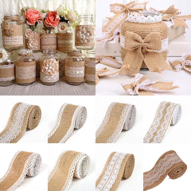 2M/Rolle Natürlichen Jahrgang Jute Leinwand Spitze Schleife Handwerk DIY NäHenne Jute Stoff wickeln Hochzeit Party Weihnachten hause Dekoration