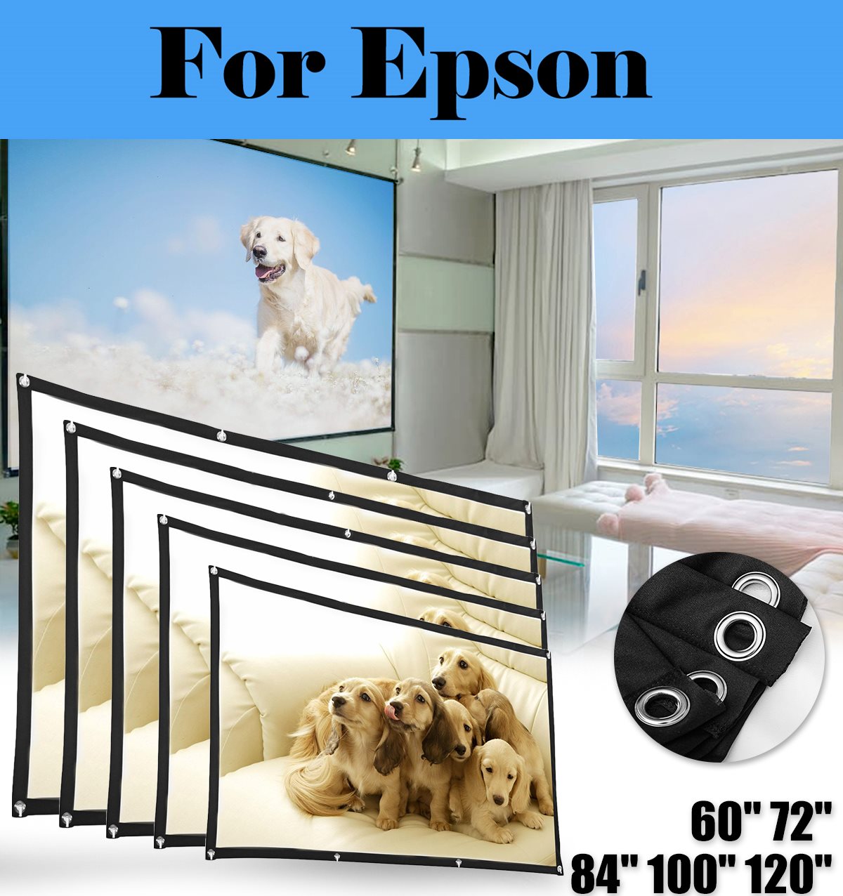60/72/84/100/120 Inch Projection Screen Portable Fabric Foldable 3D HD For Epson PowerLite 5530U 5535U 675W 680 685W 700U 970