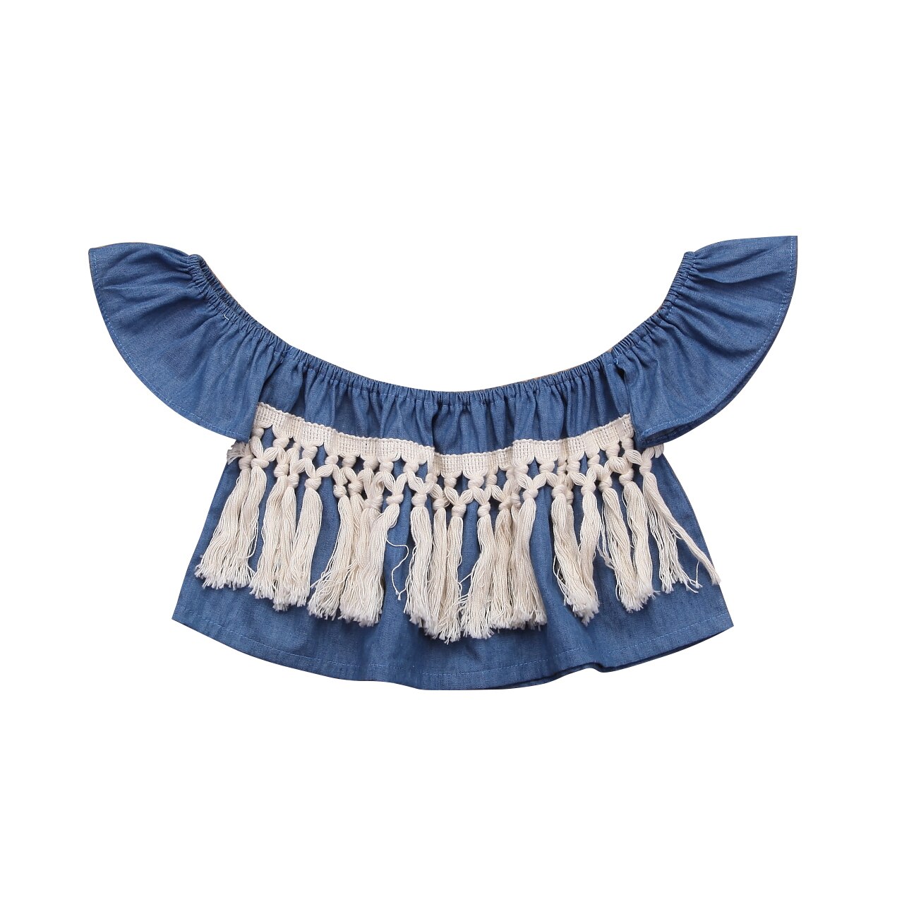 Newborn Kids Baby Gilrs Denim Off Shoulder Blouse Summer Toddler Infant Girl Patchwork Tassel Brief Blouses Top: 12M