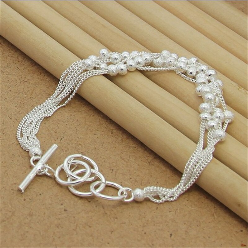 Pulseira de prata esterlina 925, de alta qualidade, seis fios, contas de areia, pulseira de prata para mulheres, festa, berloque, presente, joia