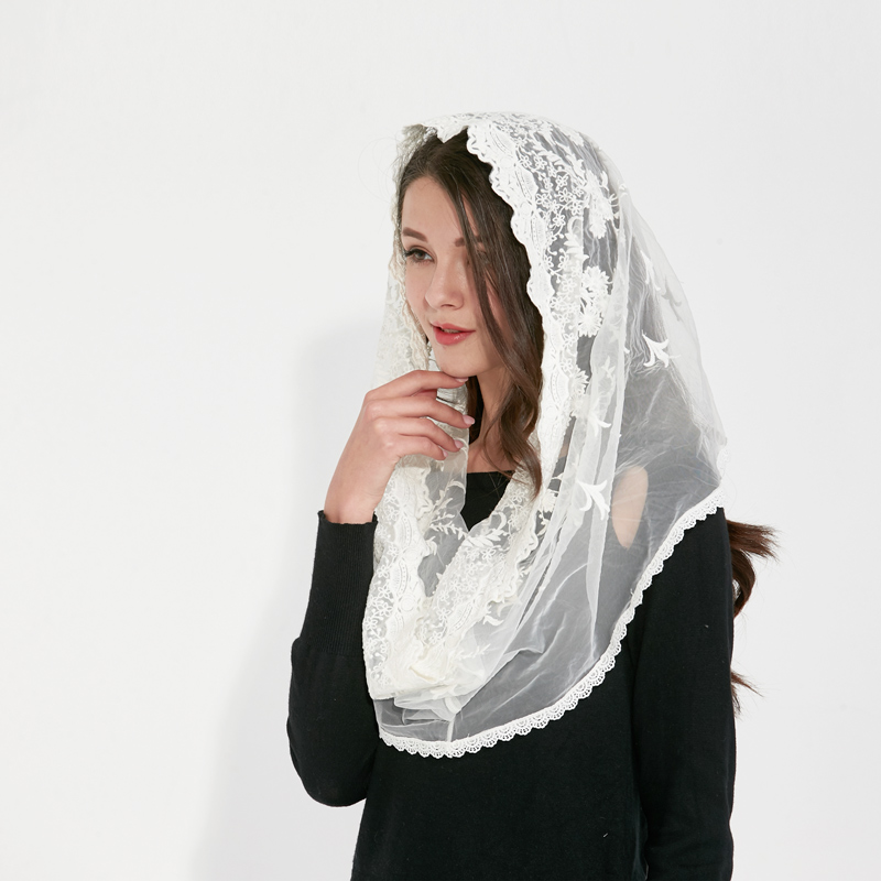 Couverture wit zwart katholieke hoofddoek vrouwen hoofddoek kapel kant kerk sluier bruiloft bruid mantilla latijnse sluiers voor de mis