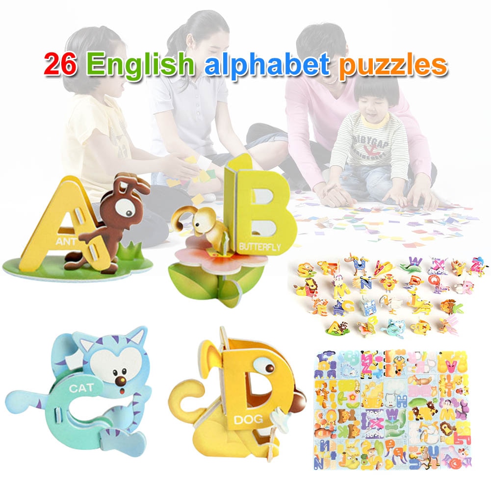 1 Set Children Kids Puzzle 26 Letters Animal 3D Educational Early Learning BM88
