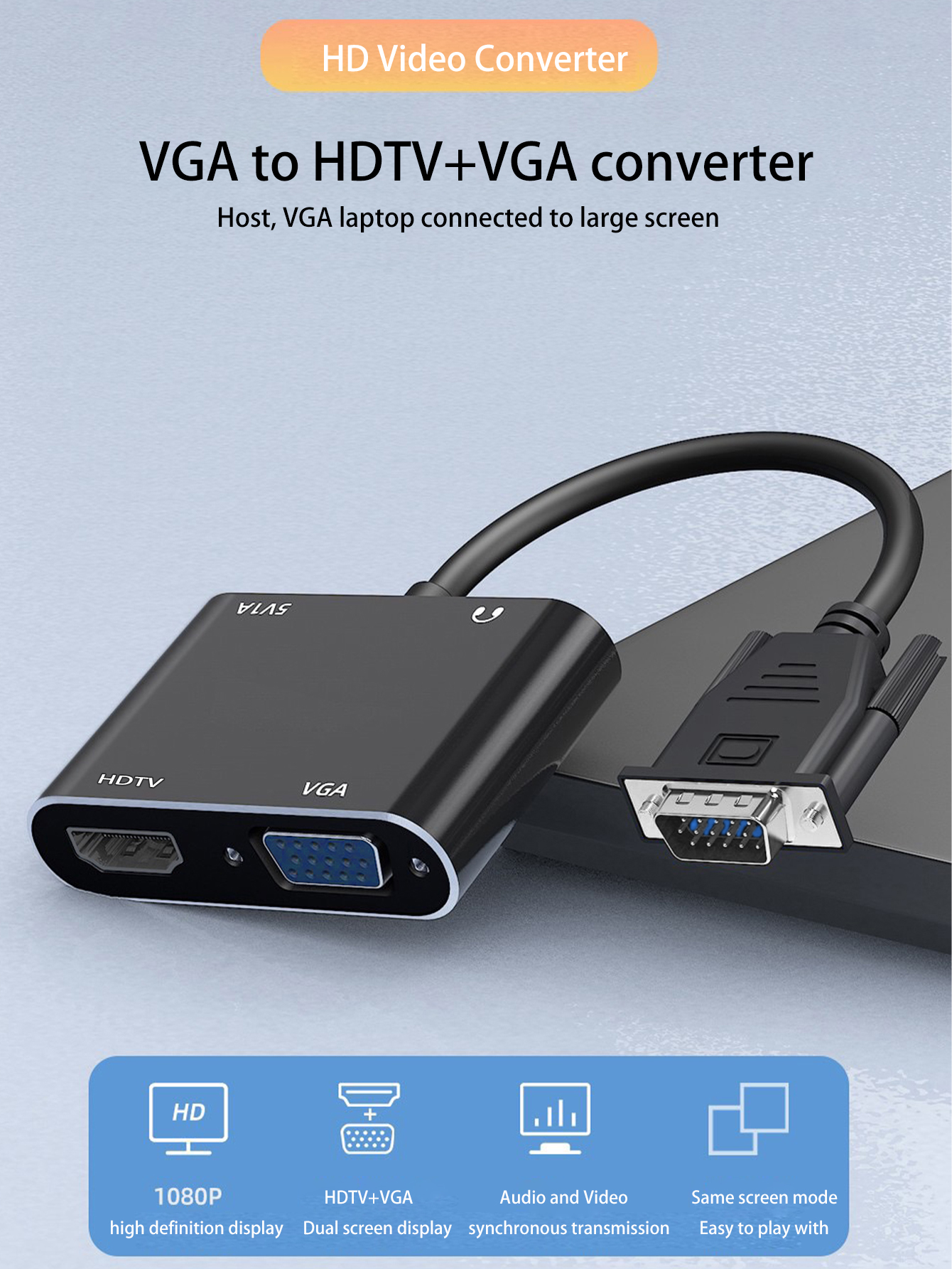 Vga til hdmi + vga dual-mode konverter, perfekt kompatibel med 1080p hd-video.