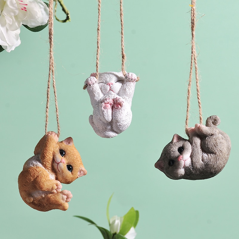 Schattige katten honden teddy schommel dier boom hanger hangende decoratie kawaii verjaardag kinderspeelgoed feeëntuin miniaturen huisdecoratie