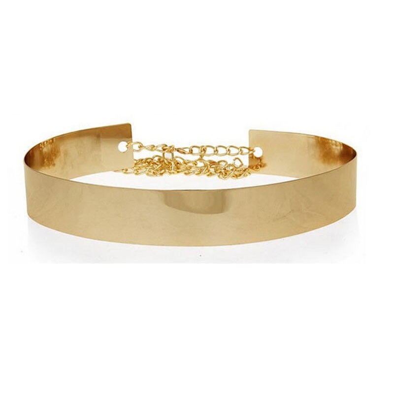 Womens Gold Plate Full Metal Mirror Waist Belt Metallic With Chains Belt: Gold / 3 point 5 cm
