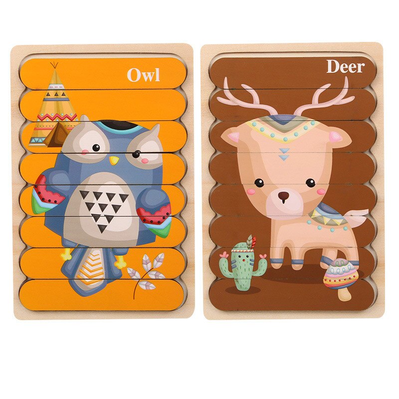 2Pcs Kids 3D Strip Jigsaw Puzzle Cartoon Animals/traffic Wooden Toy Early Learning Toys For Children Montessori Educational: 07