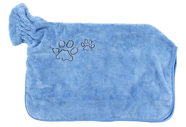 Albornoz perro ropa de mascotas Super absorbente para secado bordados para Toalla de gato Hood Baño de mascotas toalla aseo productos para mascotas grande: Azul / 44X29cm