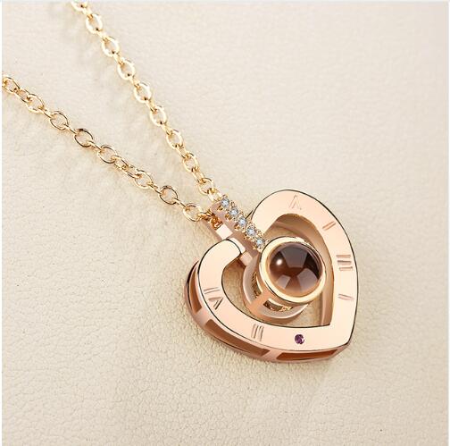 Romantische Liefde Geheugen Initial Ketting Rose Goud & Zilver 100 Talen I Love U Projectie Hanger Ketting Collier Femme