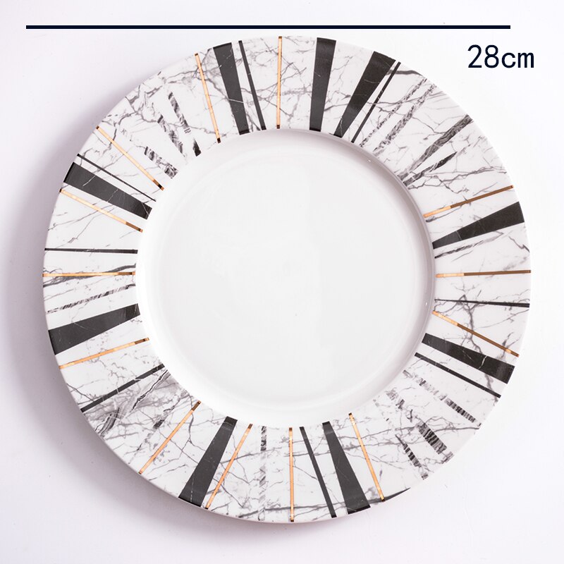 European Marble Texture Plates Ceramic Dinner Set Bone China Dessert Plate Steak Noodles Salad Snack Cake Plates Tableware: A