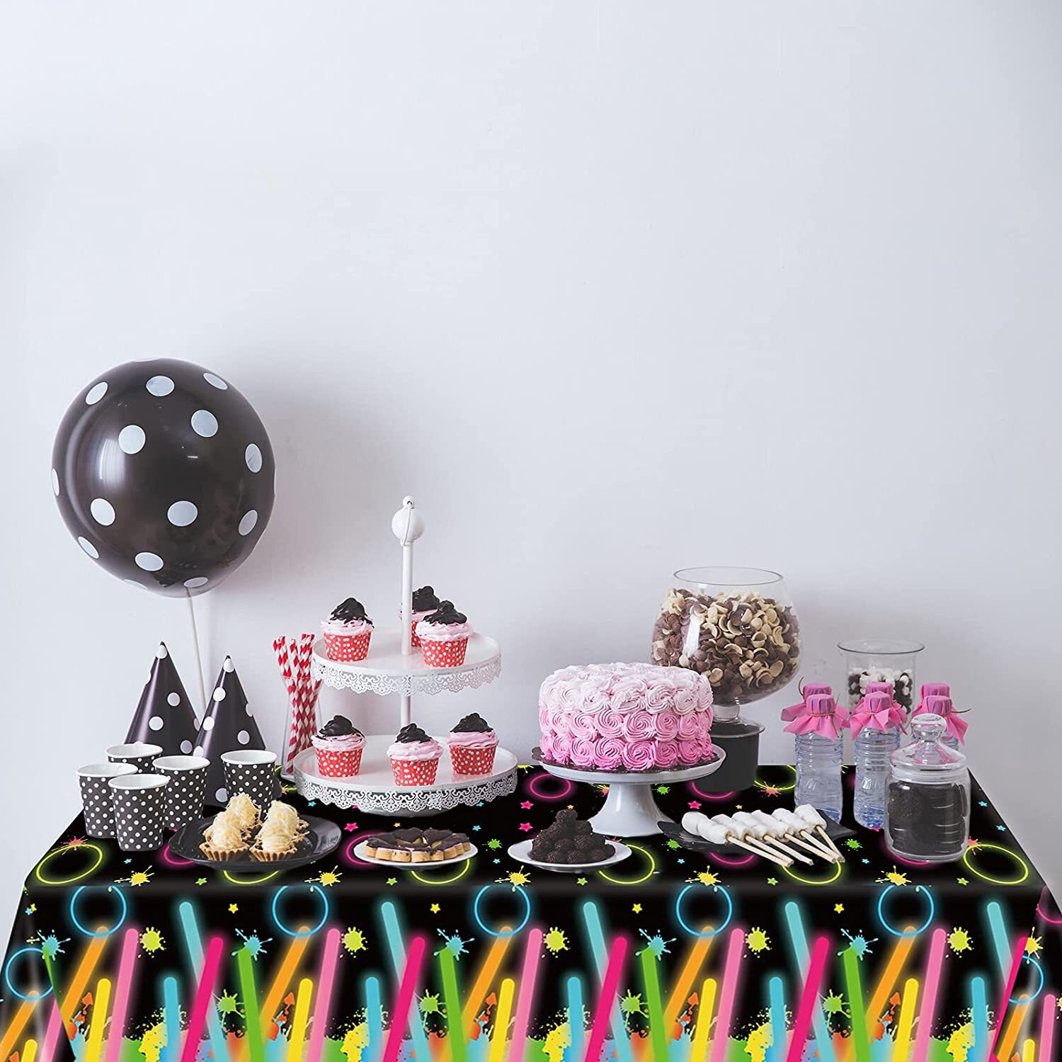 Let Glow Fluorescent Birthday Party Tablecloth Kids Adult Party Theme Decoration Disposable Waterproof PE Luminous Tablecloth