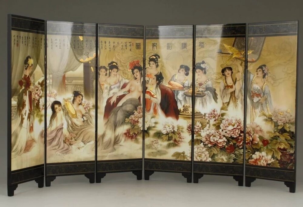 Prachtige Chinese Klassieke Lak Schilderen Kamerscherm Van Schoonheden Is Baden