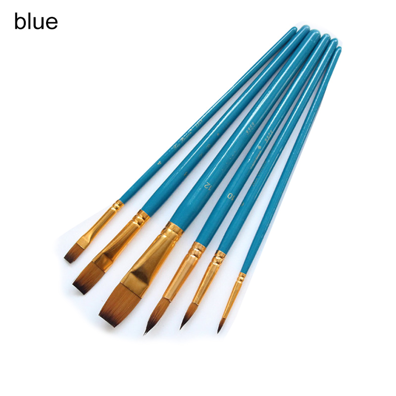 Kunstner pensel tegning pensler tegning kunst forsyning akryl akvarel pen 6 stk krog linje nylon hår træhåndtag: Blå