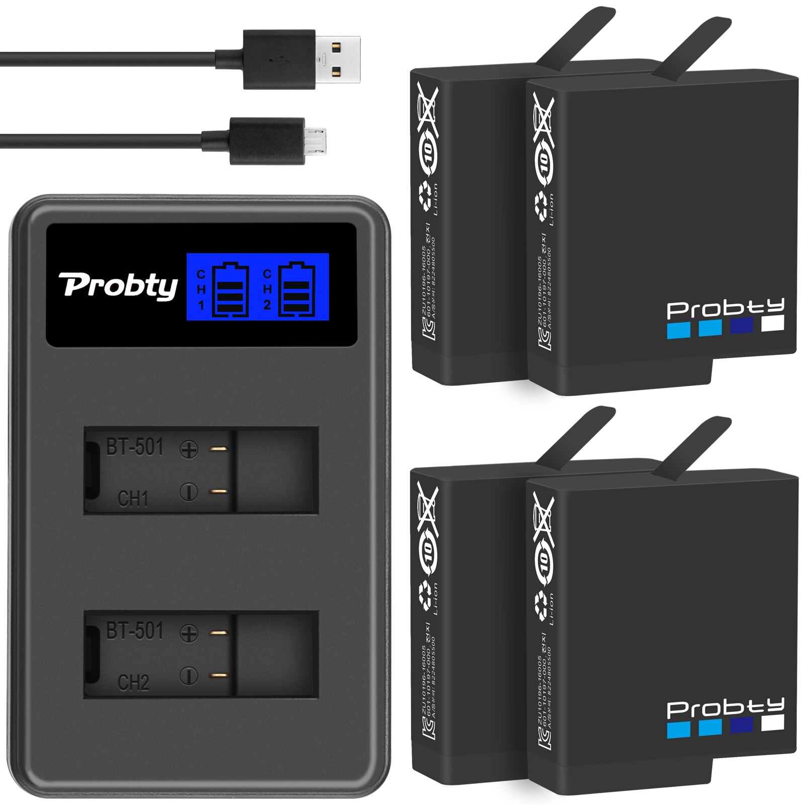 2 st 1680 mah batteri gopro hero 5 hero 6 hero 7 svart bateria akku för gopro hero 5 6 7 hero 5 ahdbt 501 batteri