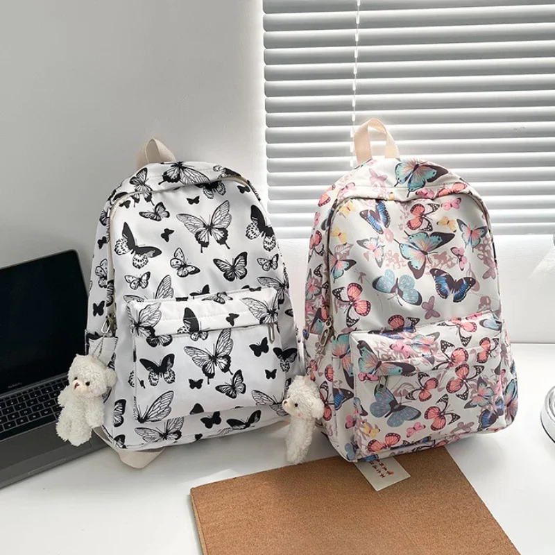Mochila coreana con de mariposa para mujer, mochila para estudiantes, almacenamiento de libros escolares y organizador de viaje