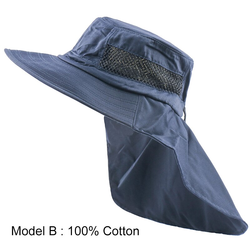 Camoland Herfst Zonnehoed Mannelijke Upf 50 + Wandelen Emmer Hoed Outdoor Lange Brede Rand Vissen Caps Met Nek Flap boonie Hoeden: Model B Navy
