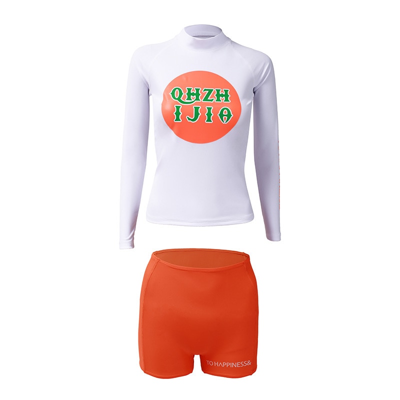 Baddräkt dam baddräkter sommar simning korta byxor surf badkläder rash guard röd delad långärmad solsäker surfing