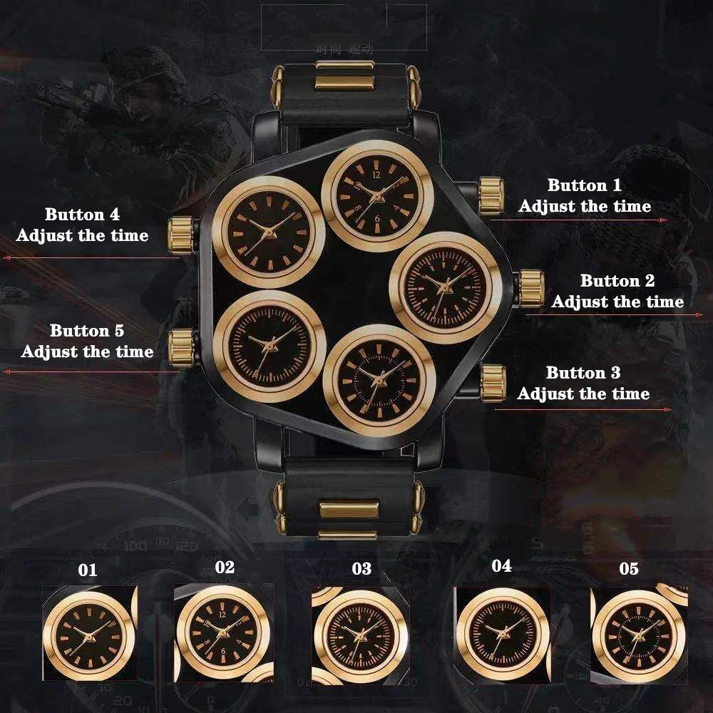 Five Movement Sport Big Dial Extra Large Dial Stylish Guy's Hip Hop Watch Cool Punk Men's Quartz Watch Male Clock Time Hour