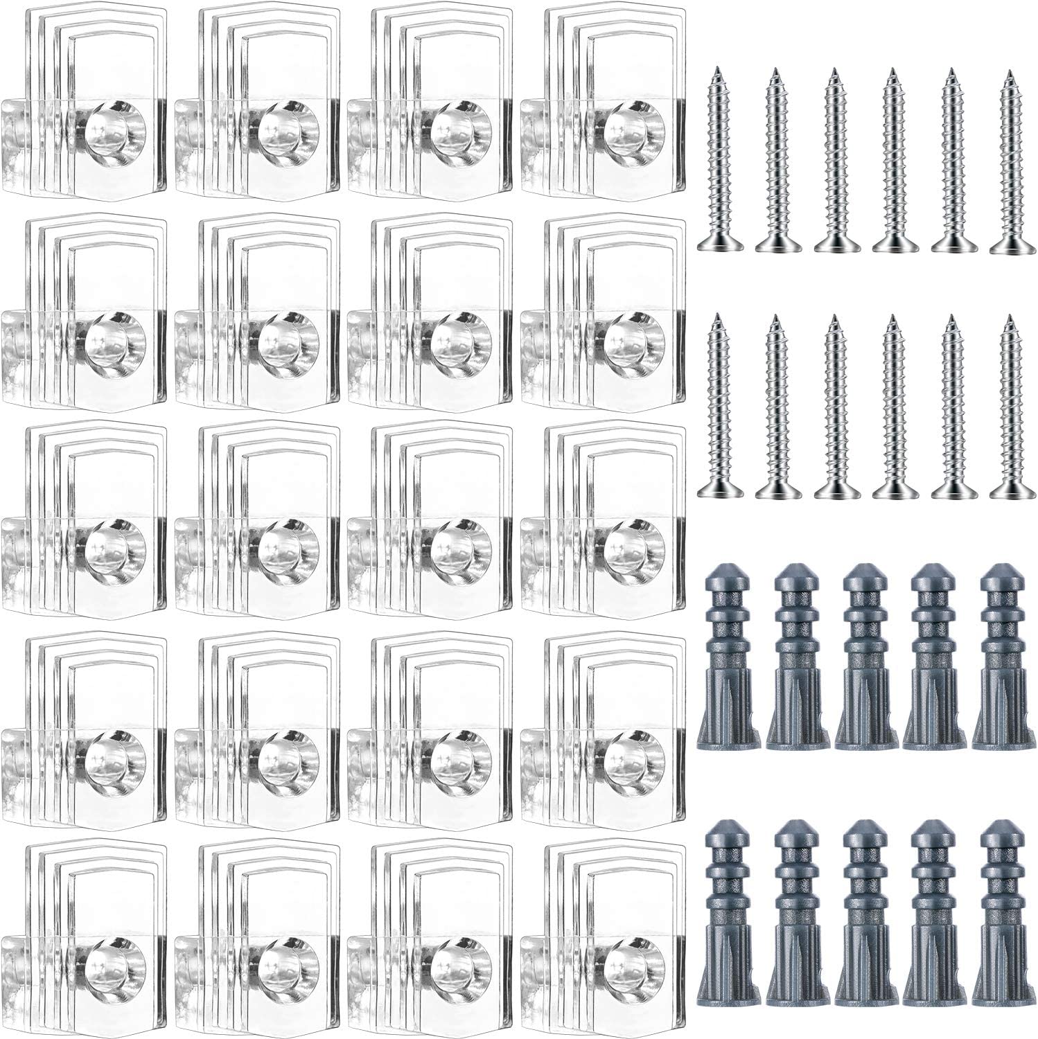 20 piezas pinza con espejo Clips de sujeción de vidrio Kit de Clips de retención de espejo Kit colgante con tornillo y ancla para la fijación de la puerta del armario de espejo