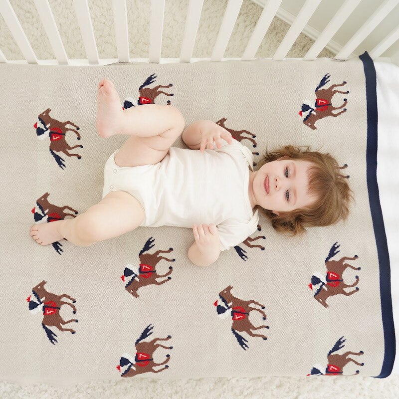 90 x 110cm mjuk bomullsstickad hästmönster tjock babyfilt barn baksätesöverdrag filt baby deken toddler sängkläder täcke