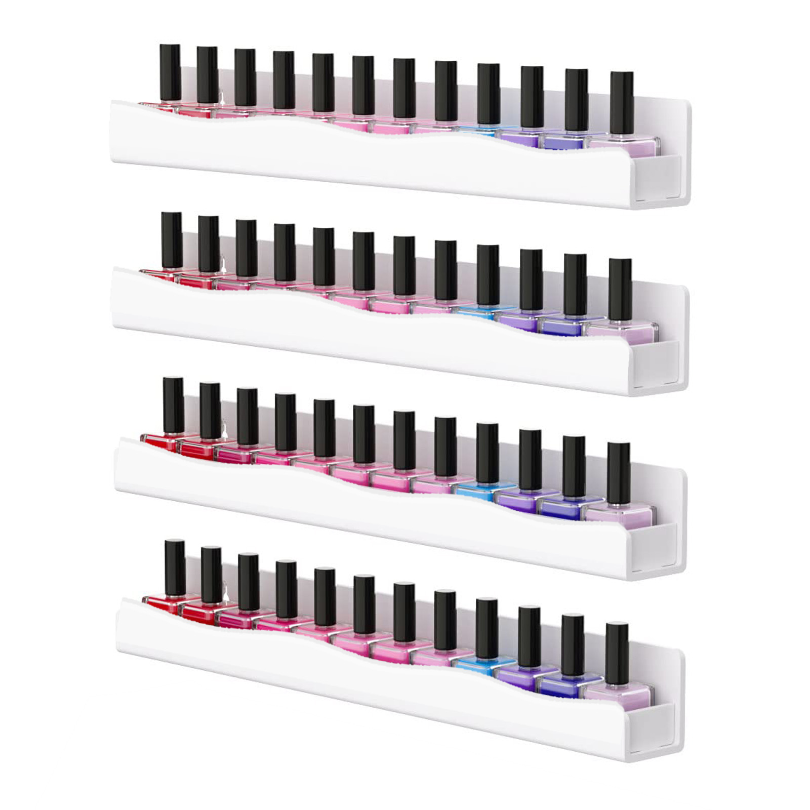 Nagellack-Wandregal: 4 verwöhnen, 15 Zoll, weißer Acryl-Nagellack-Organizer für 48-66 Flaschen, Mehrzweck-Acryl-Regal.