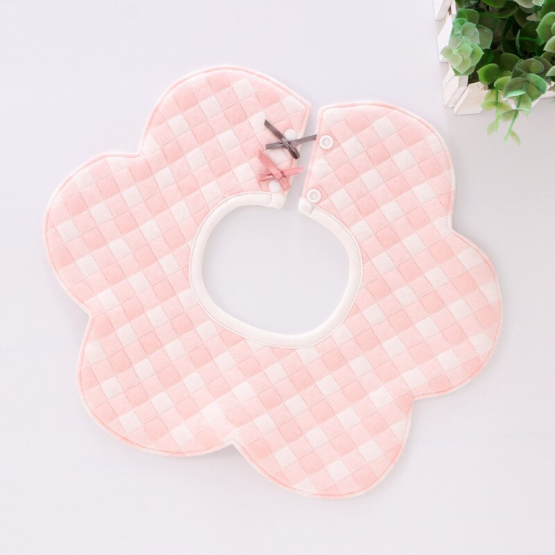 Baby Grid Print Bibs Winter Cotton Baberos Boys Girls Bandana Three Layers Bib 360 Degree Rotating Flower: WHT063D