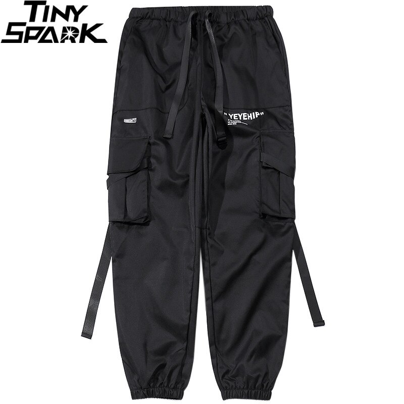 Män streetwear hiphop svarta lastbyxor fickor harajuku harembyxor swag band joggers byxor hiphop sweatpants byxor