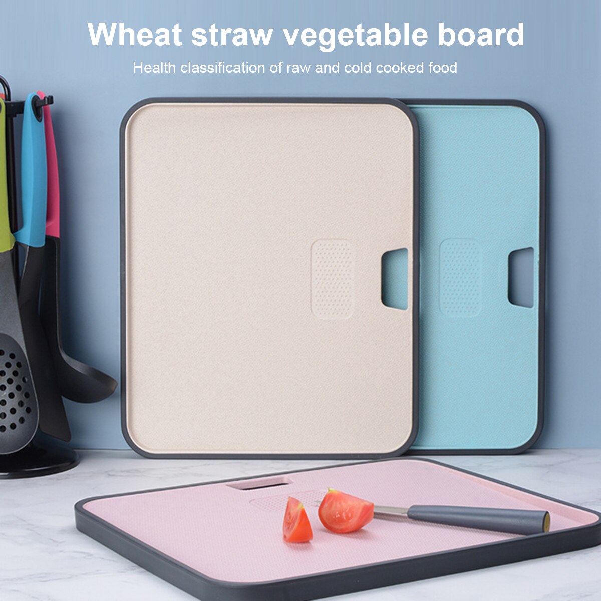 Wheat Straw Chopping Board Multi-function Cutting Board Non-slip Fruit Cutting Board Double-sided Chopping Block for Home