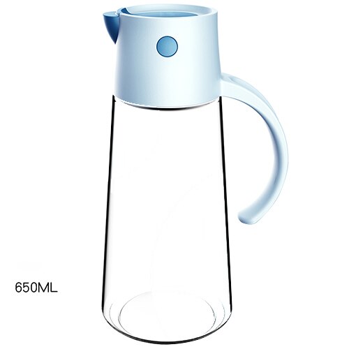 Distributeur automatique de bouteilles d&#39;huile à couvercle ouvert, Sauce créative, verre de cuisson, bouteille de rangement étanche, salade, outil de cuisine, accessoire: Blue-650ml
