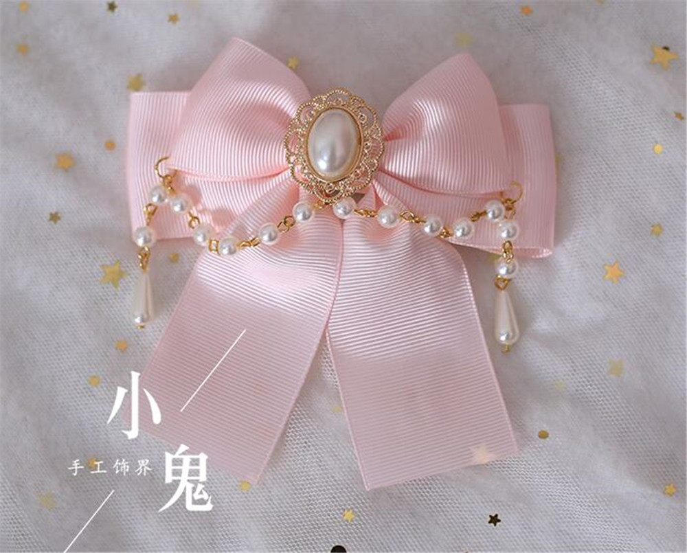 Lolita-épingle à cheveux en chaîne en perles pour femmes, accessoires pour cheveux, Cosplay, avec nœud papillon, Kawaii, accessoires pour cheveux, pince latérale B500: light pink