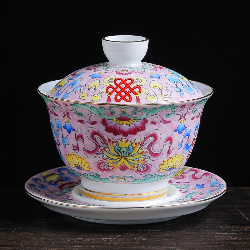 Farverig emalje gaiwan kinesisk te ware sancai te skål service te kop og underkop sæt 150ml tekop te maker: C