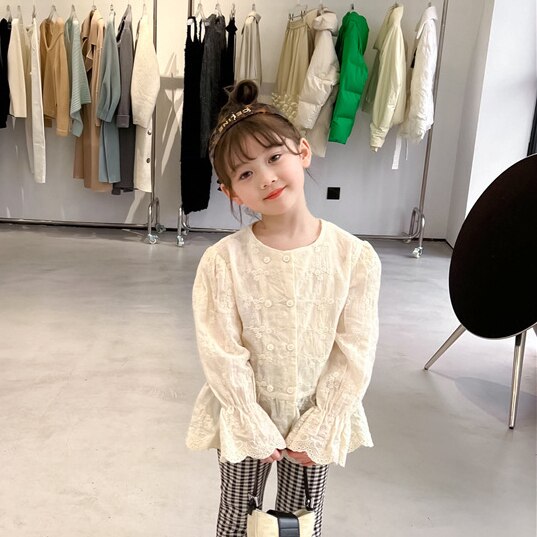 2022 camicette floreali in pizzo a maniche lunghe per ragazze di nuovo arrivo primavera camicette in cotone per bambini abbigliamento per bambini