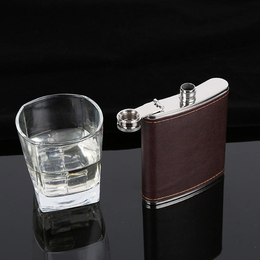 7/8/9 unzen Edelstahl Flachmann Tragbare Wein Whiskey Flasche Leder Umwickelt Abdeckung Leck nachweisen Getränk flasche