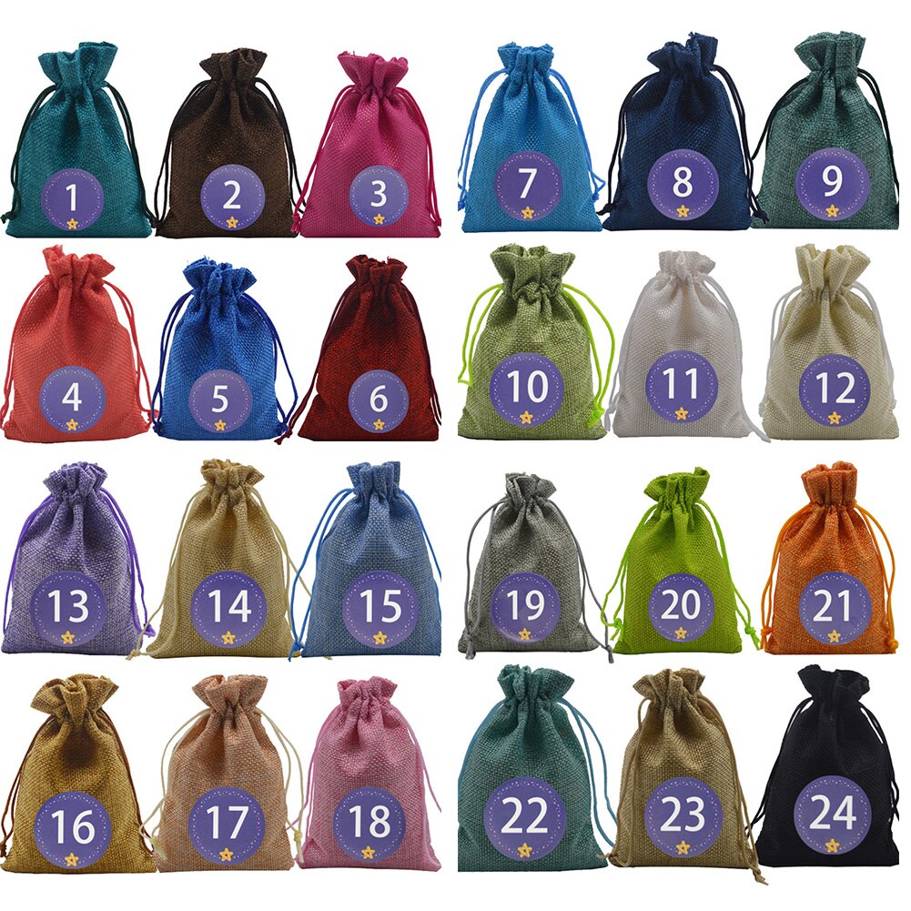 24 stuks 10*14cm advent kerstkalender vulling snoep linnen zakjes zakjes jaar kleine stoffen zakje