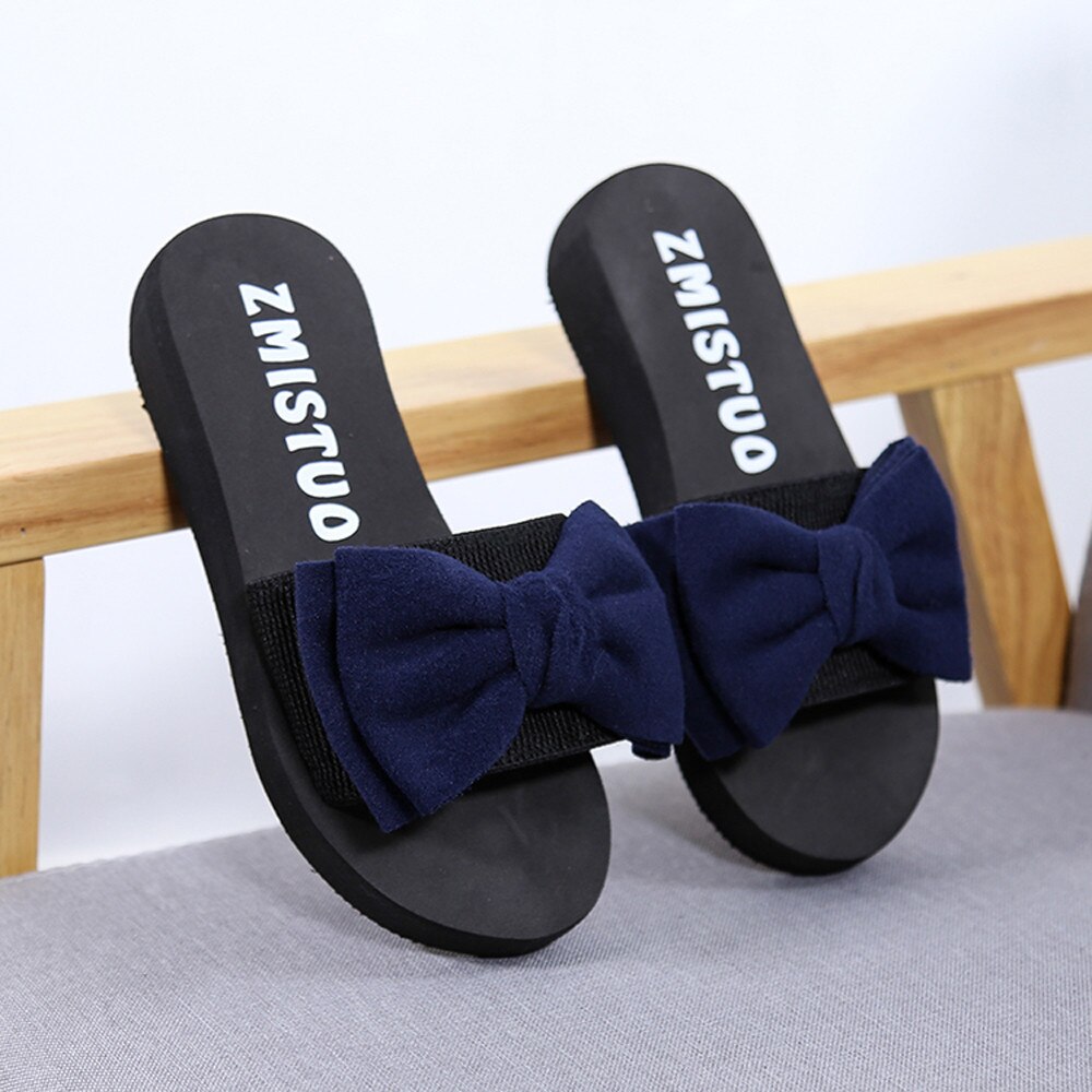 Schoenen Vrouw Huis Slippers Vrouwen Zomer Casual Vrouwen Schoenen Boog Platte Sandalias Strand Slippers Effen Тапочки Zapatos De Mujer: Blauw / 36