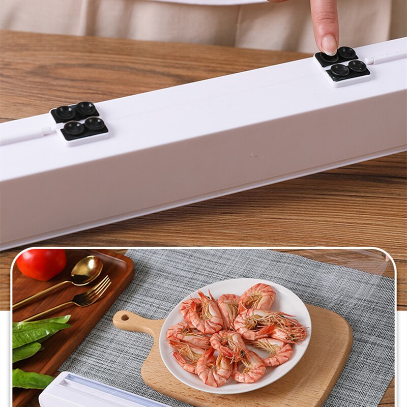 Eten Wrap Dispenser Folie Vershoudfolie Roll Folie Cutter Plastic Houder Opslag Voor Keuken Wrap Vershoudfolie Dispenser Cutter
