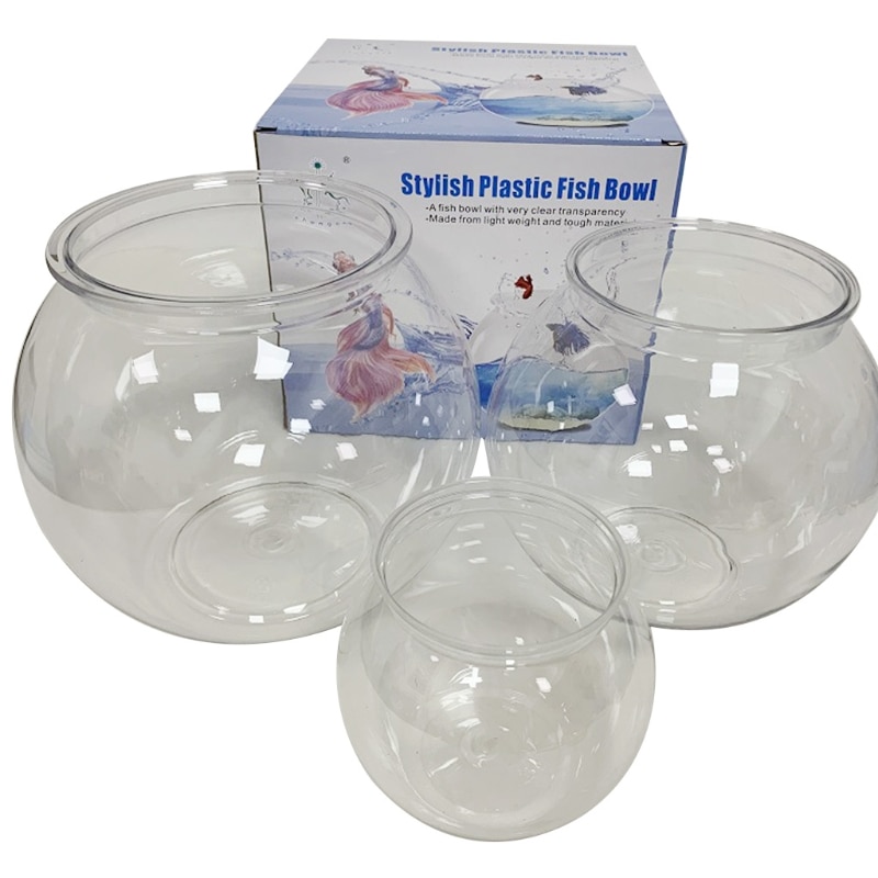 FurnishingNICE Plastic Fish Bowls Round Aquarium Clear Fish Keeper Fishbowl One-piece Construction Shatterproof Starter Kit 3