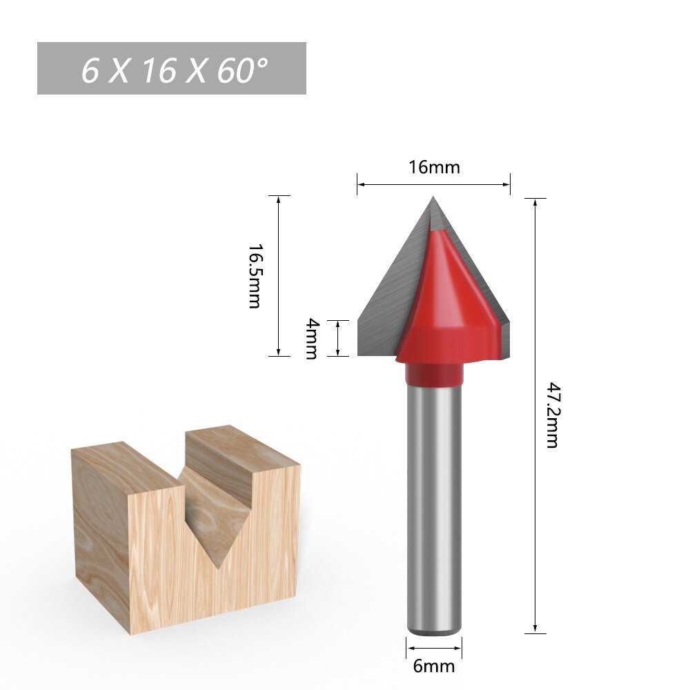 1pc 6mm Shank 60 90 120 150 degree V-shaped Router Bit, 3D wood MDF router bit CNC solid carbide end mill: 6X16X60