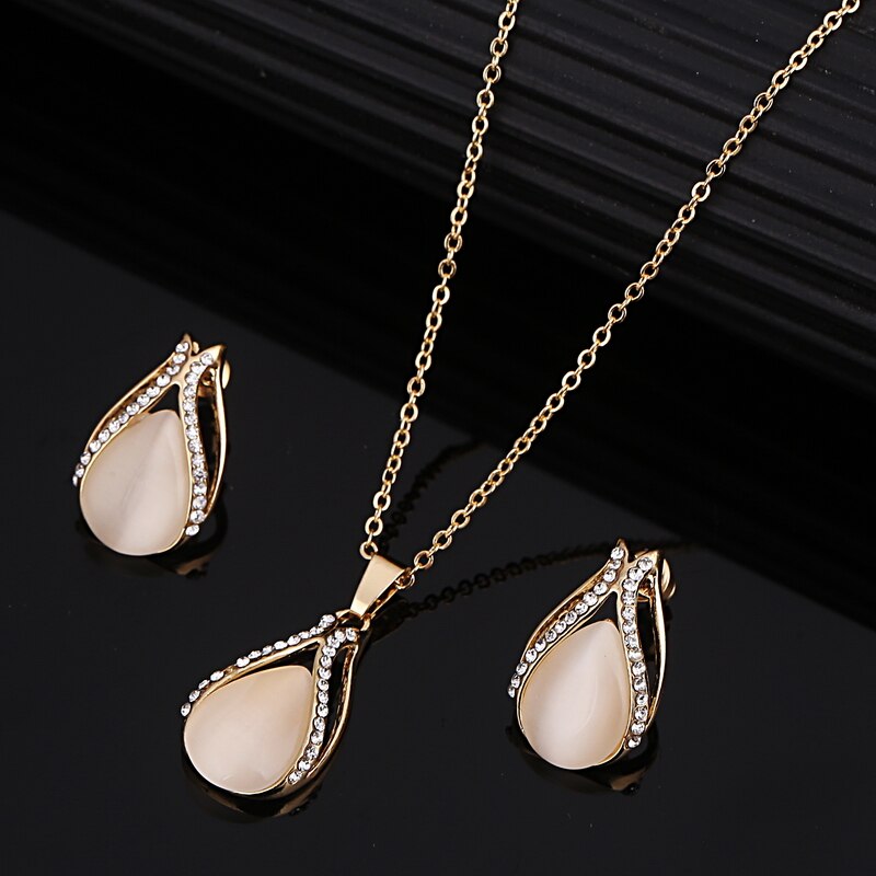 Conjunto de joyería de disfraz africano para mujer, cadena de Color dorado, colgante de piedra de ojo de gato, collar, pendientes, conjunto de boda