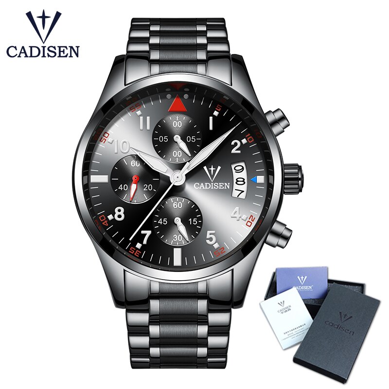 Cadisen Originele Heren Horloges Luxe Sport Mannen Quartz Horloge Roestvrij Staal Bedrijf Horloge Relogio Masculino: GIFT BOX