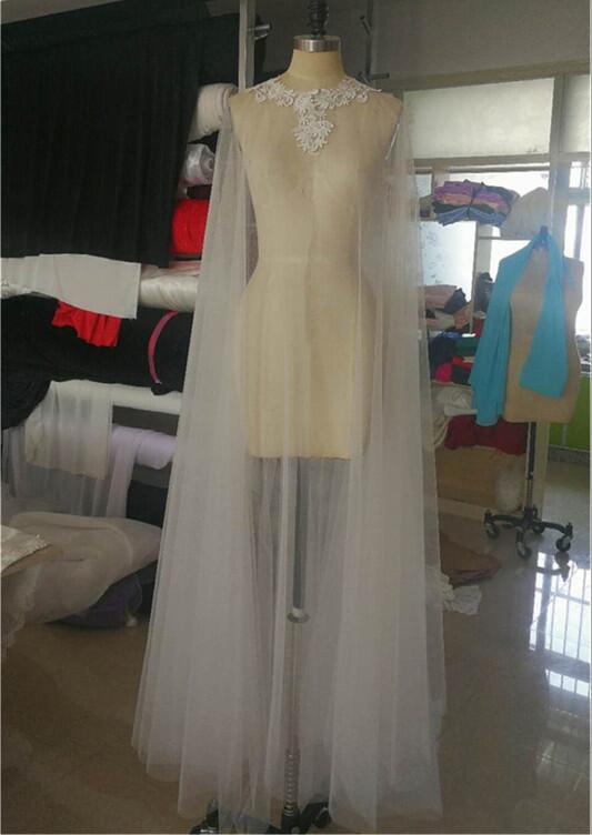 Appliques Braut Kap Mantel Lange Tüll Bodenlangen Hochzeit Jacke Weiß Elfenbein Braut wickeln Hochzeit Zubehör