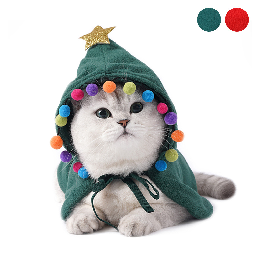 Cape de noël à capuche pour chat, vêtement pour petit chat, carlin, animal de compagnie