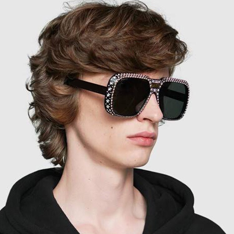 Trendy grote imitatie zonnebril met diamanten montuur, europese en amerikaanse persoonlijkheid, imitatie diamanten ster