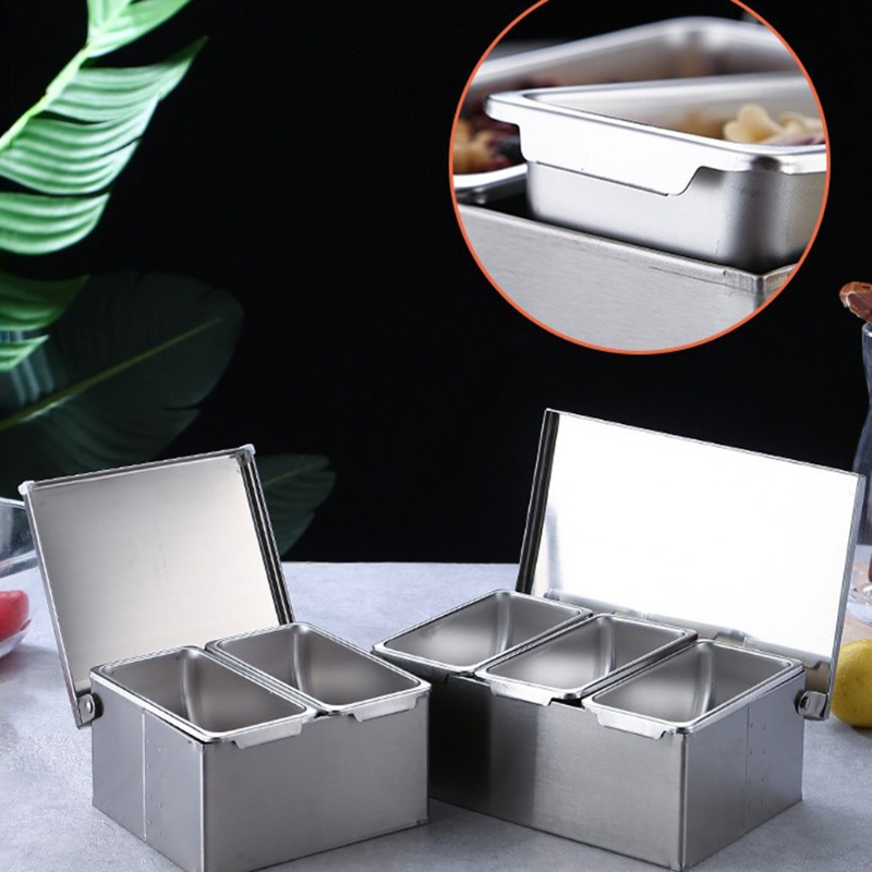 Stainless Steel Spice Box Spice Container BoxRack Holder Outdoor Cooking Camping Household 5‑Grid Portable Salt Pepper