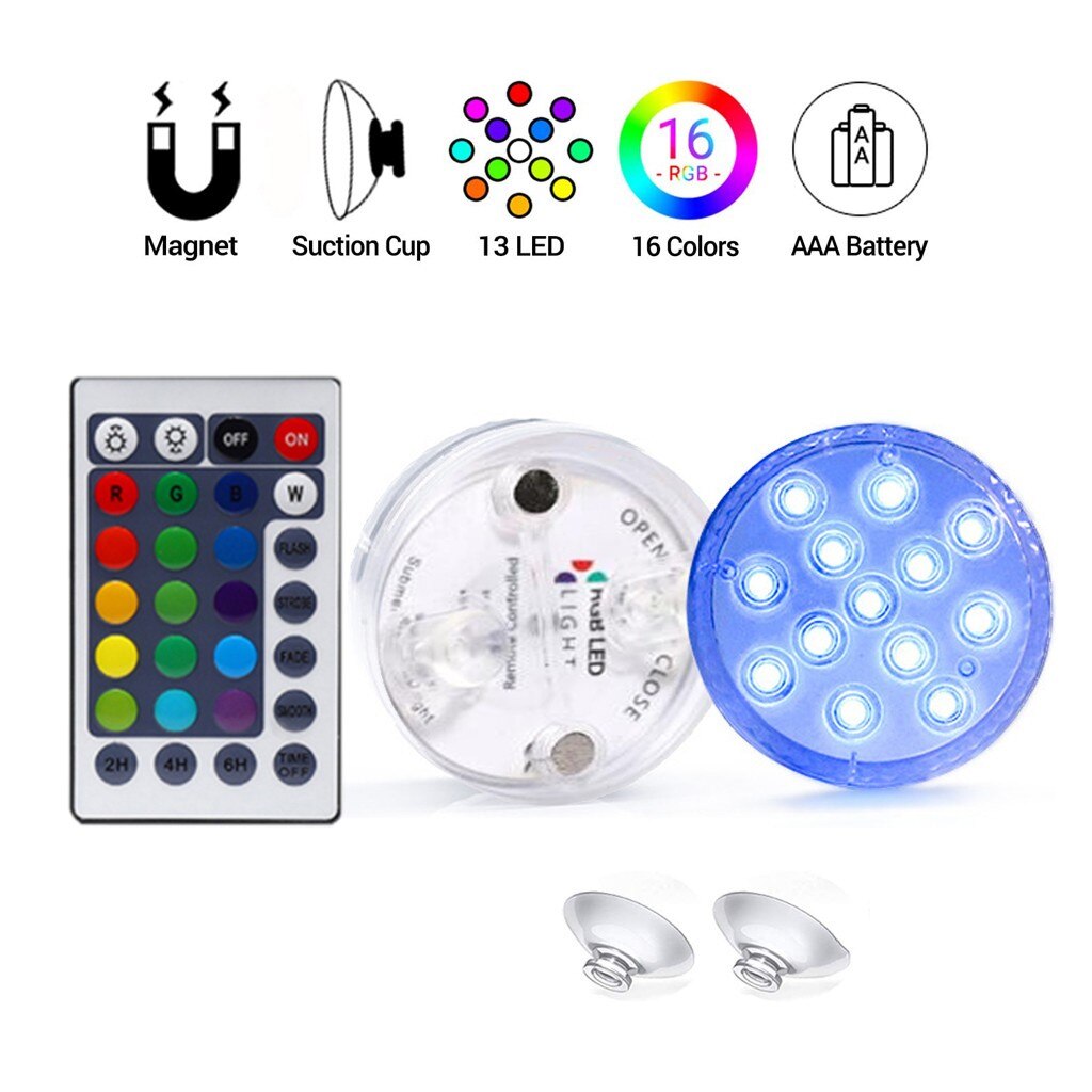 HL Zwembadverlichting, set van 4 oplaadbare led-dompellampen, zwembadverlichting, IP68 waterdicht, 16 kleurveranderende lampen met afstandsbediening, magneten, voor badkuip, vijver, feest