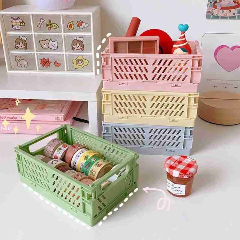 Plastic Collapsible Crate Folding Storage Basket Stackable Container Organizing Bins For Storage Home Office Kitchen Bathroom
