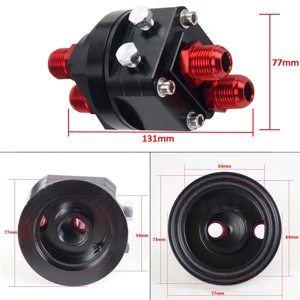 WLR RACING - BLACK ALUMINUM OIL FILTER/COOLER RELOCATION KIT + 3X BLACK BRAIDED HOSE LINE + ADAPTER