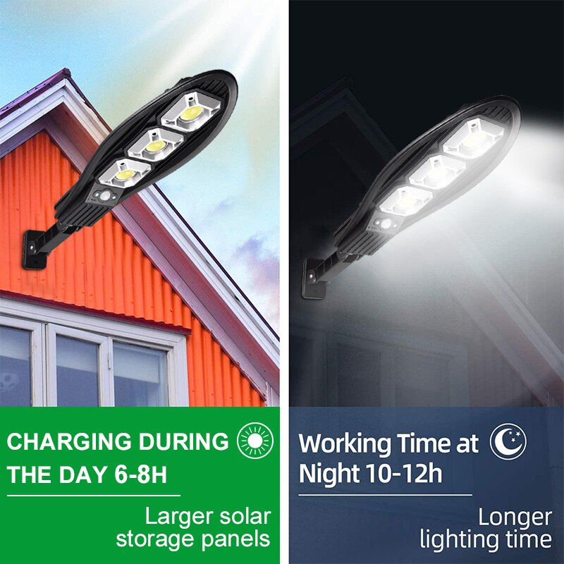 LED Solar Street Light Outdoor Wall Lamp COB PIR Motion Sensor Remote Control Waterproof Garden Yard Porch Garage Night Lamps